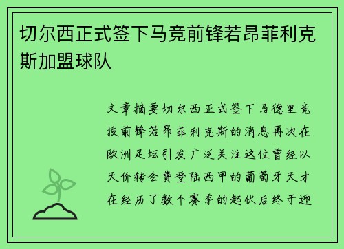切尔西正式签下马竞前锋若昂菲利克斯加盟球队